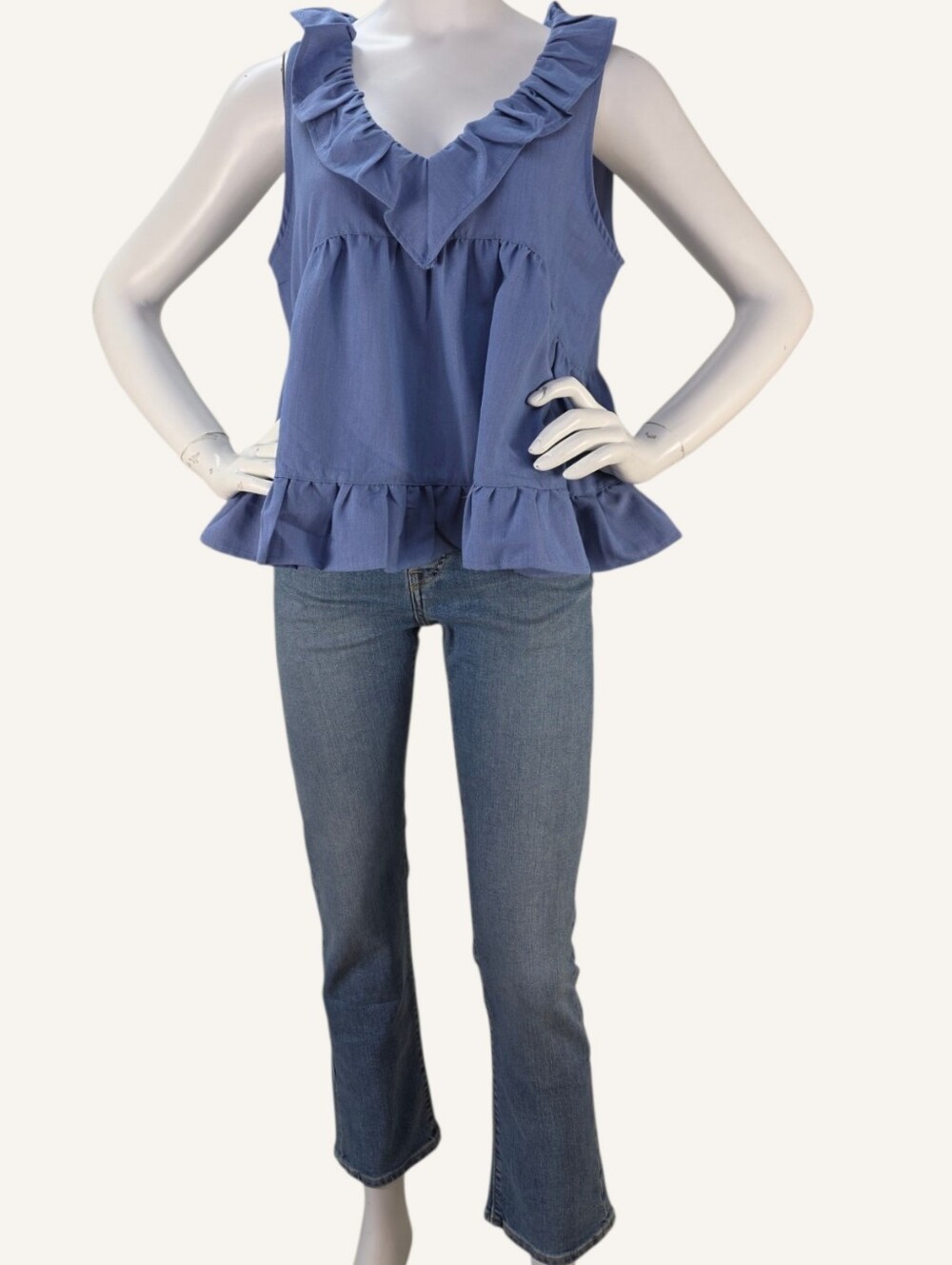 Haptics Lena Chambray Ruffle Peplum Tank Top Small Coastal Cottagecore NIP